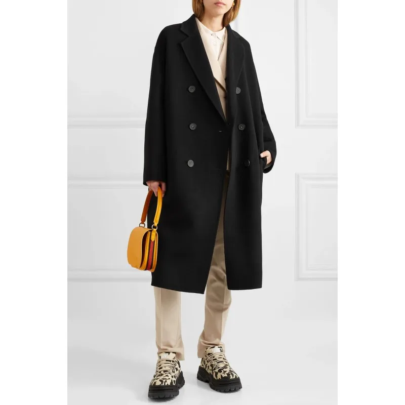

Vintage Woolen Coat 2019 New Arrival Cocoon Black Women Long Coat Overcoat Double Breasted Loose Winter Woolen Coats Outerwear