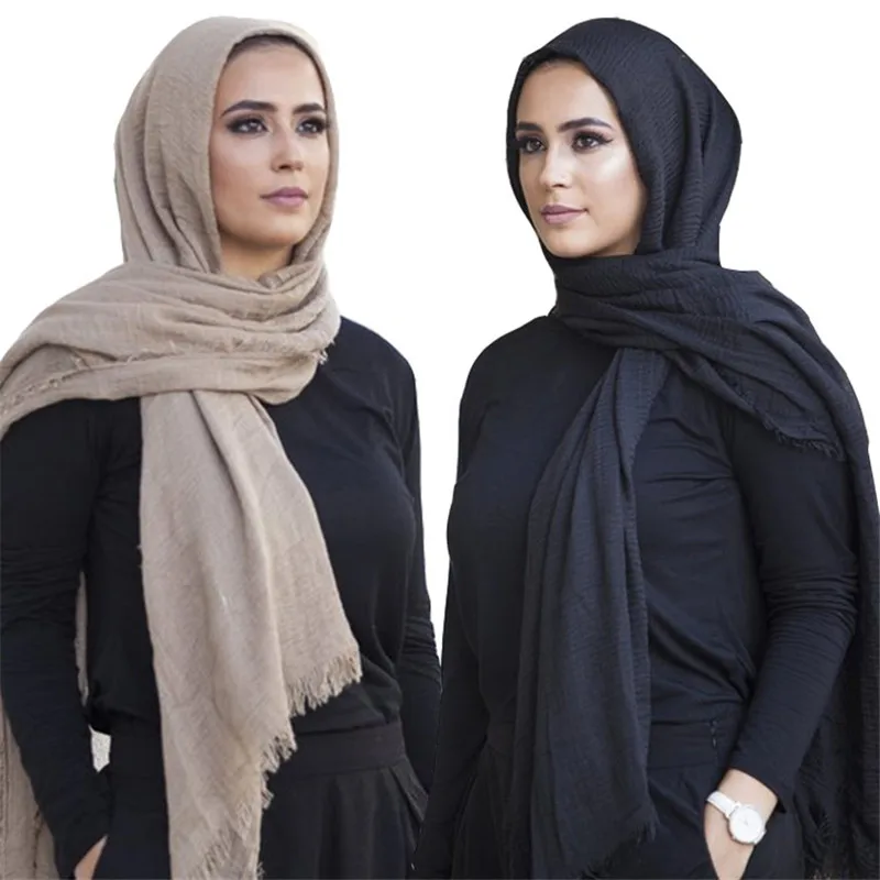 

90*180 muslim Instant crinkle hijab scarf solid cotton headscarf shawls and wraps Islam foulard femme musulman turban for women