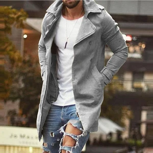Imported Casual Solid Mid Windbreaker Men's Fashion Long Sleeve Turn-down Collar Jacket Men Autumn Slim Zippe