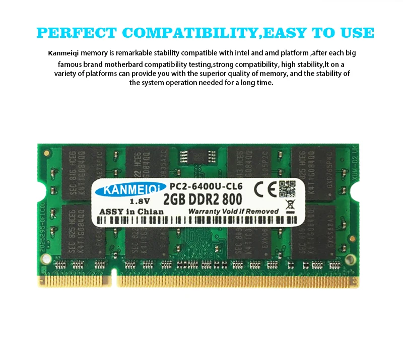 Kanmeiqi DDR2 4 Гб(2 шт. X2GB) PC2-6400 800 МГц 533/667 МГц для ноутбука SO-DIMM памяти Оперативная память 200pin 1,8 V