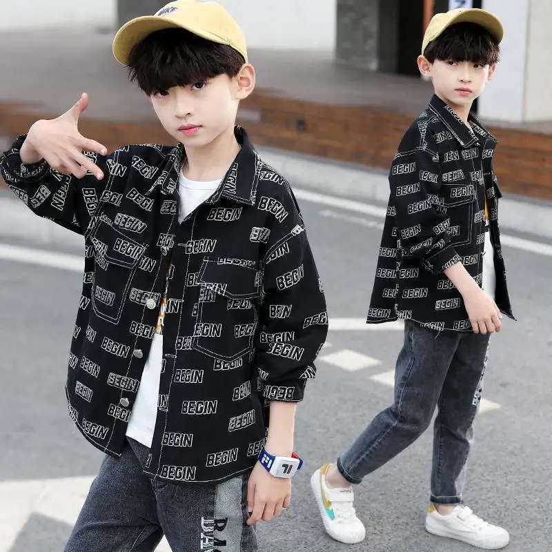

Boys spring children's shirts 2021 new big boy spring and autumn casual long-sleeved shirts Korean style trend boys dress shirt