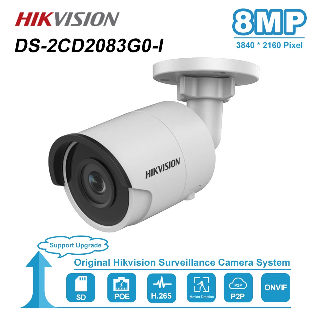 Hikvision 8MP(4 K) Пуля IP камера PoE дома/на открытом воздухе всепогодный видео CCTV видеонаблюдения ночное видение DS-2CD2083G0-I