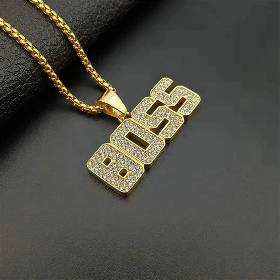 Мужская подвеска в стиле хип хоп из нержавеющей стали с надписью Boss золотистого