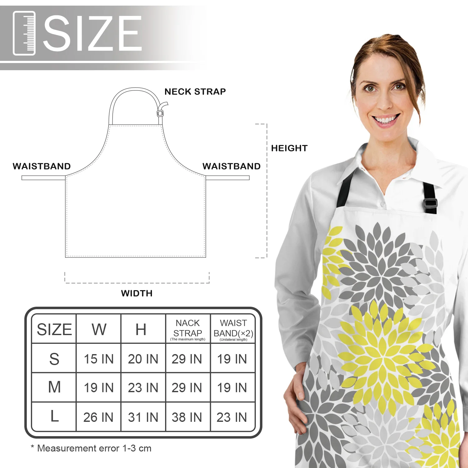 

Dahlia Grey And Yellow Aprons Adjustable Canvas Female Unisex Apron Baking Barbecue Bib