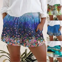 2021 women fashion floral print pocket shorts elastic waist summer beach loose shorts ladies street casual high waist short pant