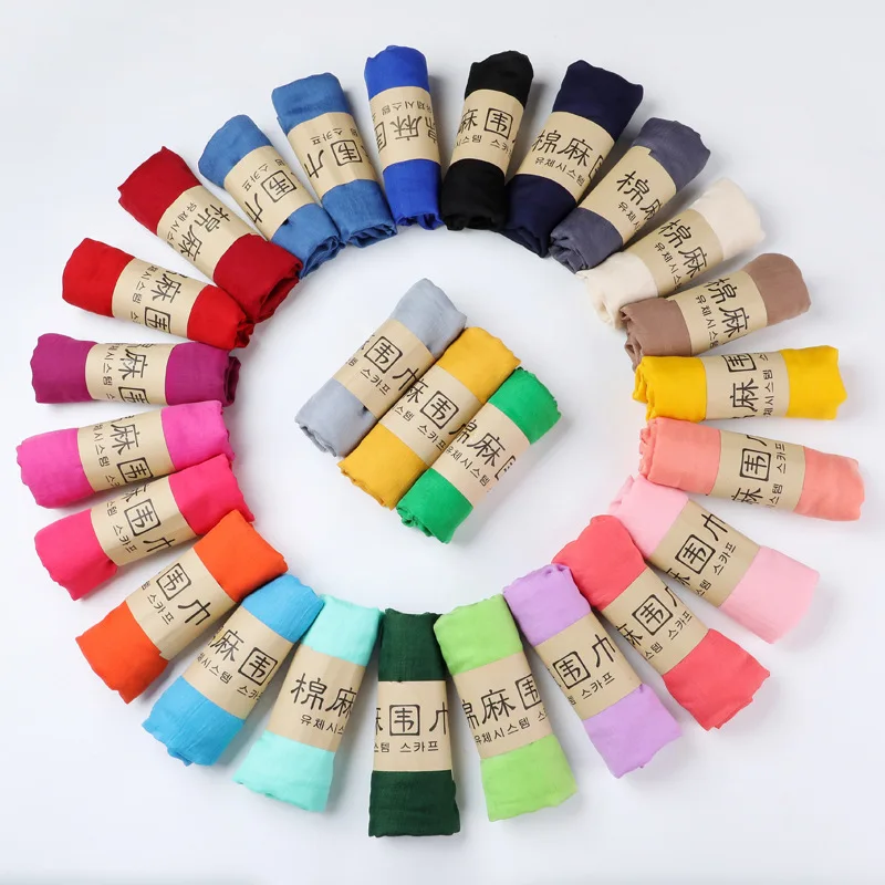 Хлопковые и льняные шарфы однотонная накидка шаль роскошный брендовый