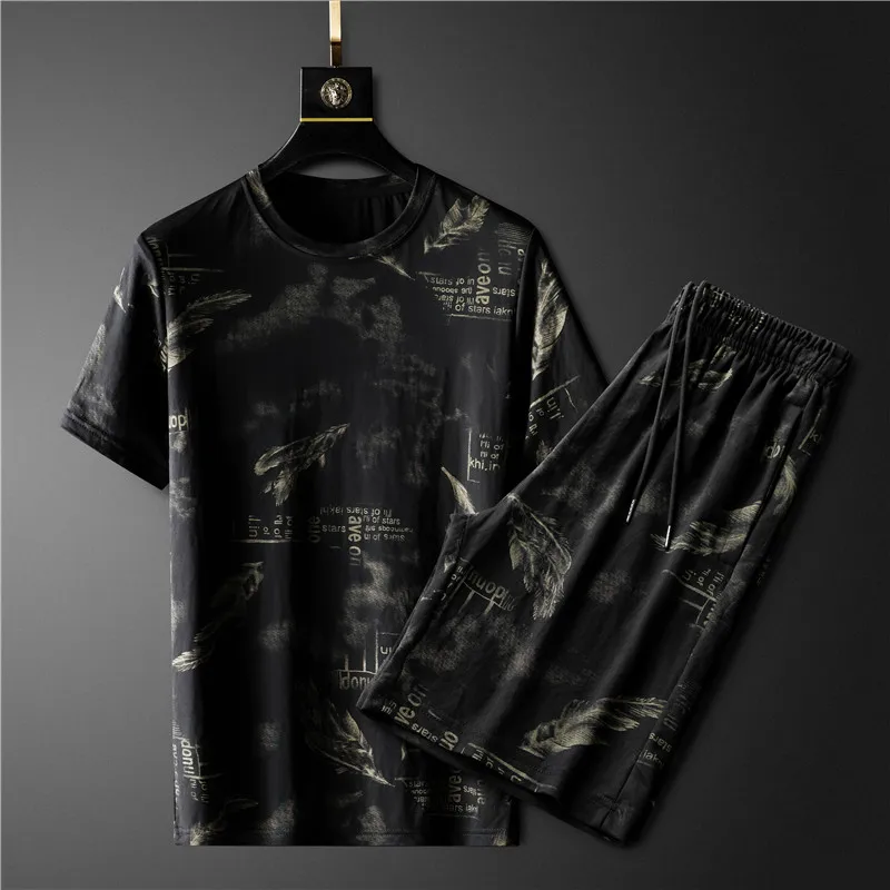 Спортивный костюм мужской повседневный Модный комплект с коротким рукавом