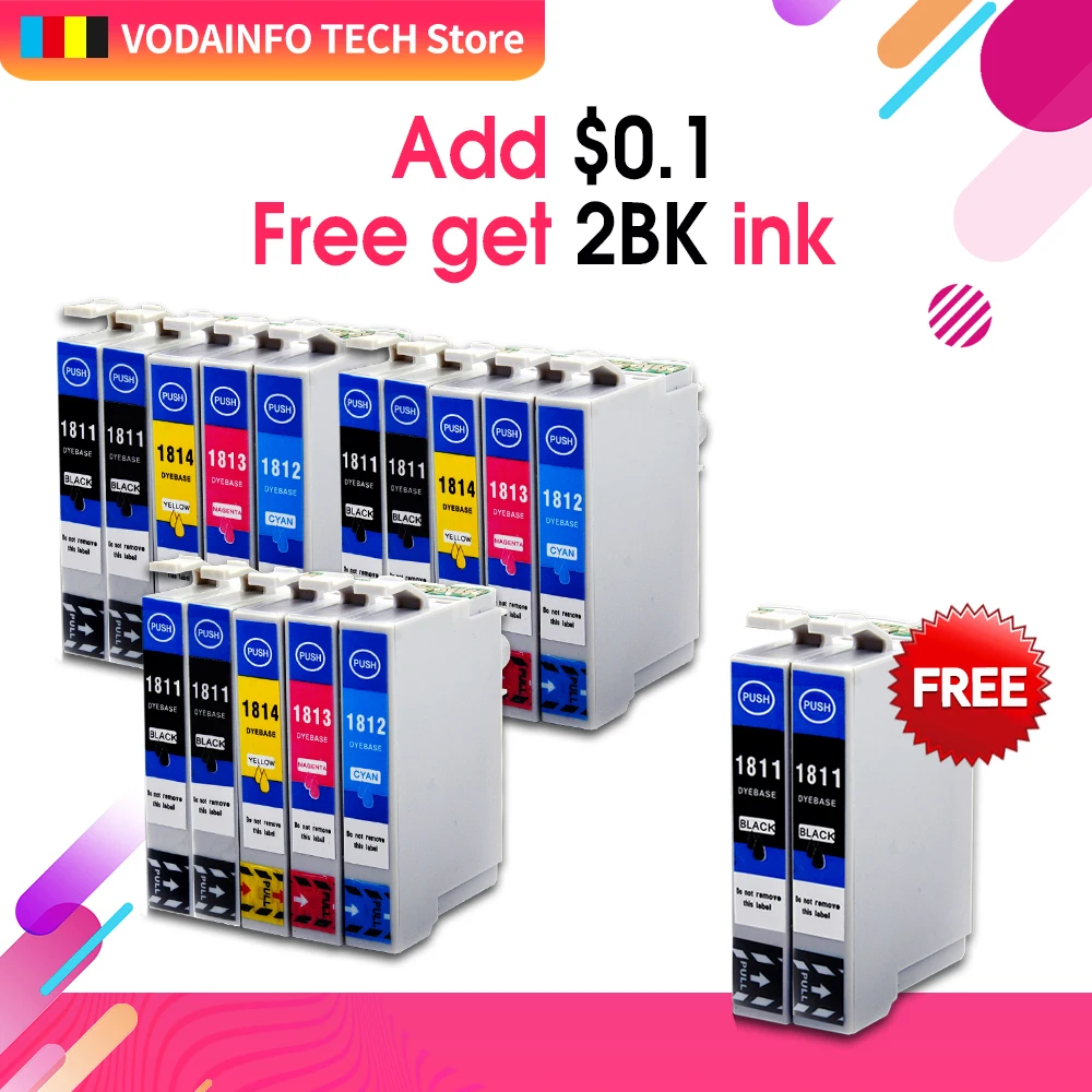 Совместимый картридж для Epson T1811 принтера epson XP-322 XP-325 XP-422 XP-425 XP-225 XP322 XP325 XP422 XP425 |