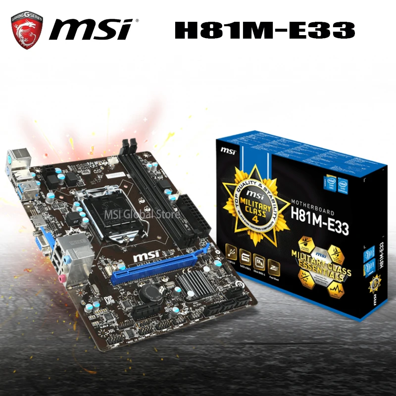 

LGA 1150 MSI H81M-E33 Motherboard i7 i3 i5 DDR3 16GB PCI-E 2.0 VGA SATA3 Desktop Intel H81 Mainboard 1150 Office Micro ATX New