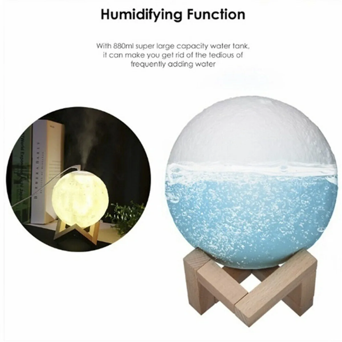 

3D Moon light Air Humidifier 880ML Diffuser Aroma Essential Oil USB Ultrasonic Humidificador Night Cool Mist Maker Purifier