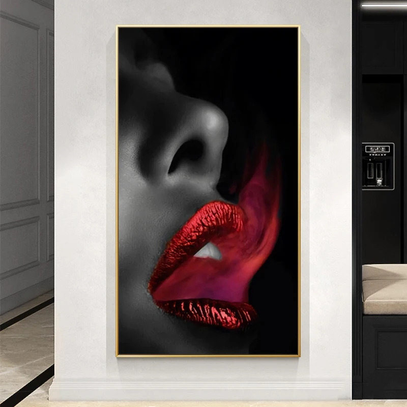 Модульная Картина на холсте с изображением женщины Красного дыма рот
