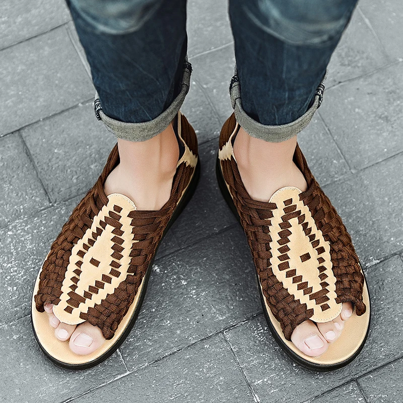 

Summer Men Sandals Fashion Handmade Weaving Design Breathable Casual Beach Outdoor Sandals Men Quality Comfortable Casual Shoes