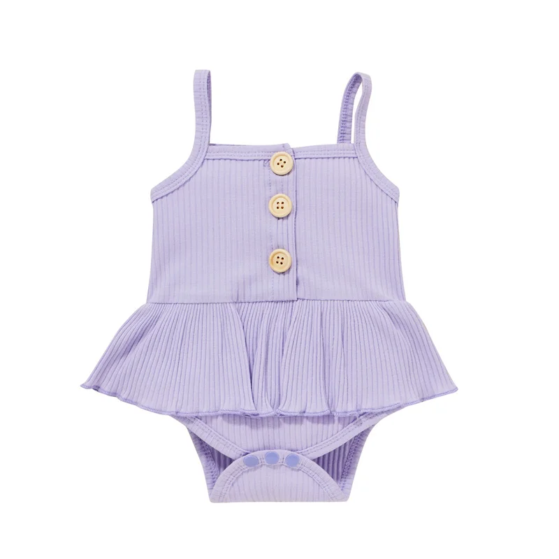 

0-18Month Newborn Toddler Girls Summer Jumpsuit,Baby Girls Breathable Solid Color Ribbed Spaghetti Strap Sleeveless Romper Skirt