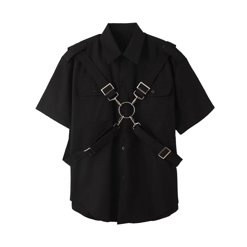 

Summer Iron Ring Ribbons Design Men Women Hip Hop Punk Shirt Short Sleeve Oversized Blouse Man Vintage Casual Shirts