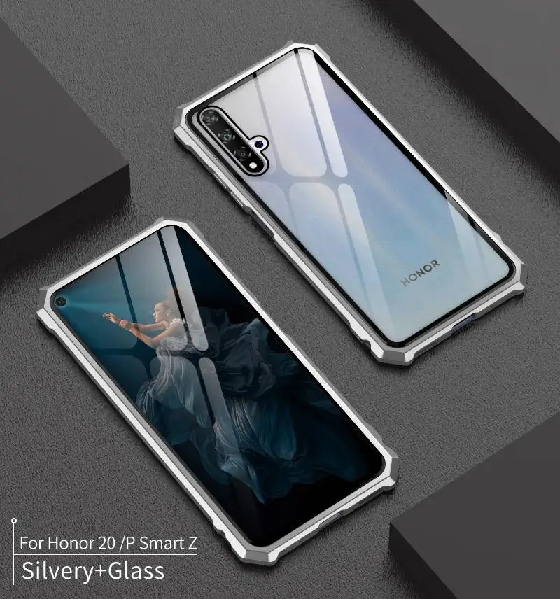 Для huawei Honor 20 чехол Honor 20 Lite бампер металлическая алюминиевая рамка крышка со стеклянной задней крышкой жесткий чехол для huawei 20 Pro чехол s - Цвет: Honor 20 Silver