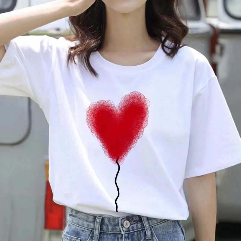 

Summer 2021 Love Printing Female T-shirt Simple Fashion Casual White Round Neck Women's T shirt Short Sleeve Ladies Tee Shirts