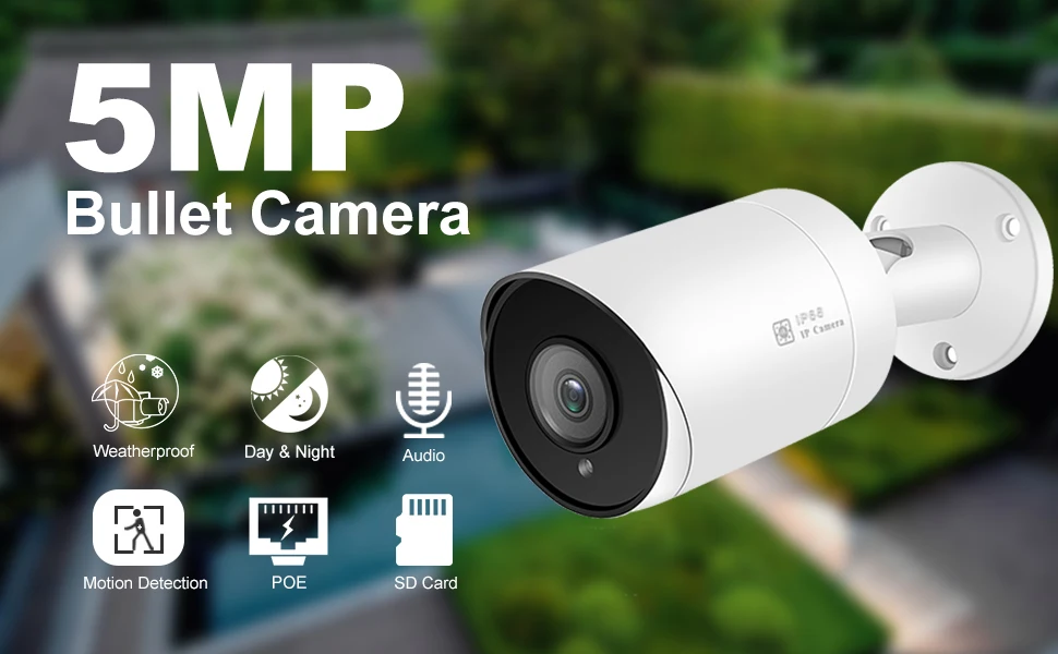 Anpviz(Hikvision совместимый) IPC-B850W 5MP POE пуля ip-камера с аудио слотом для sd-карты наружное ночное видение 98ft ONVIF H.265