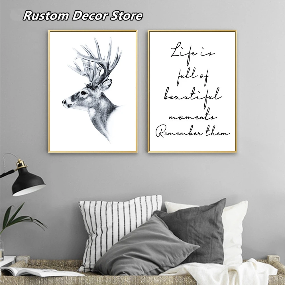 

Nordic Decoration Deer Inspirational Poster Life Quote Canvas Print Minimalist Wall Art Painting Decorative Picture Home Decor