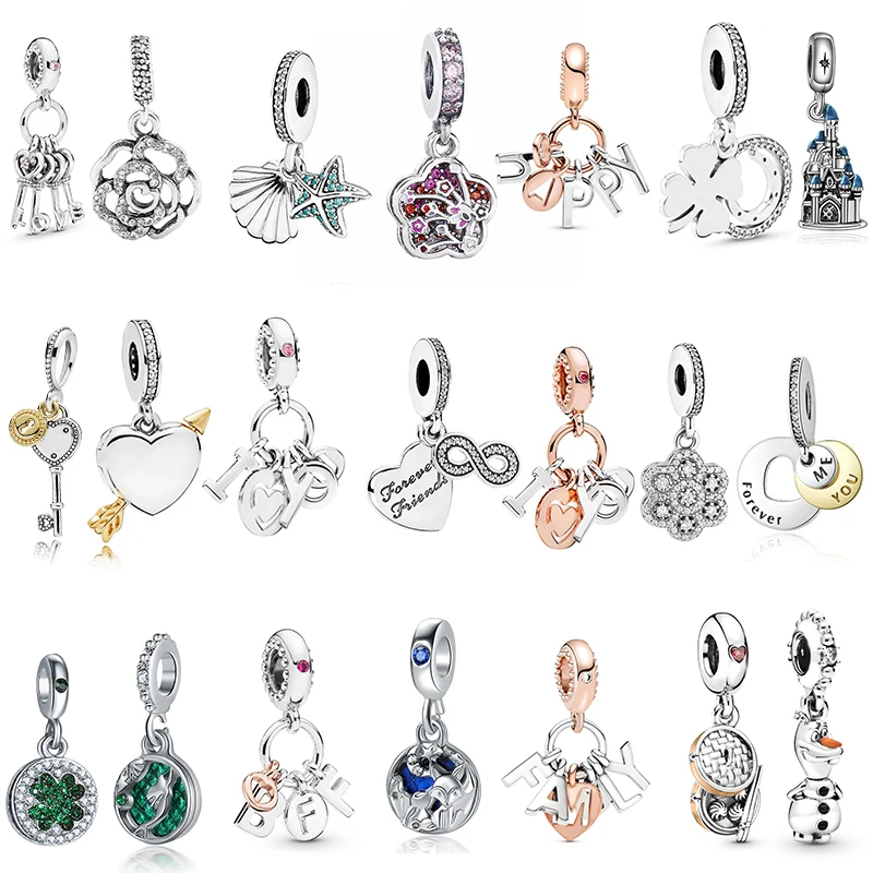 

Fit Original Pan Charms Bracelet Clover Magnolia Flower Key Heart Charm Fine Beads for Jewelry Making Pendant Women Pulseira DIY
