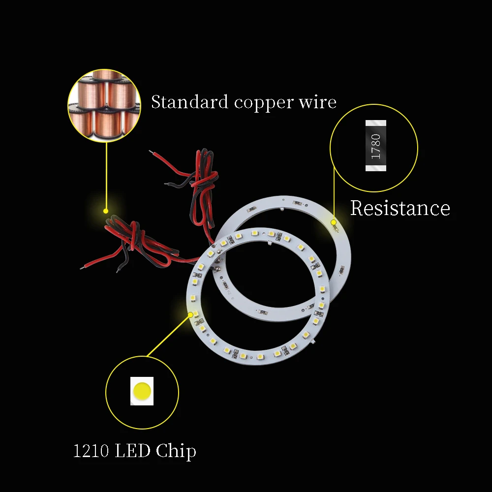 4 шт. (2 набора) 12V 1210 Светодиоды SMD Ангел глаз светодиодные Halo кольца 40 мм 50 60 70 80 90 100