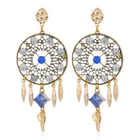 fashion blue earring rhinestone metal geometric round crystal drop earrings for women party simple luxury jewelry gifts