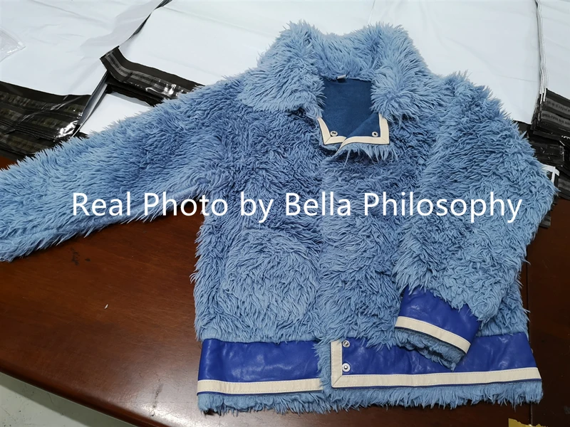 

Bella philosophy Women Autumn Winter Faux Fur Coat Female lamb fur Overcoat Lady Casual Long Sleeve warm coats GREEN Outwear