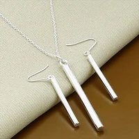 new style 925 sterling silver 18 inch cross chain square column necklace earring set for womens wedding engagement party jewelr
