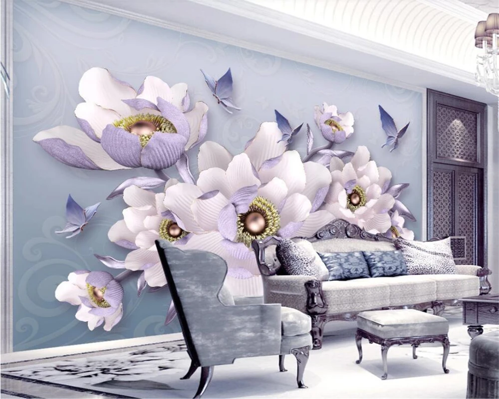 

Beibehang Custom wallpaper 3D stereo relief peony modern minimalist jewelry TV background wall living room bedroom 3d wallpaper