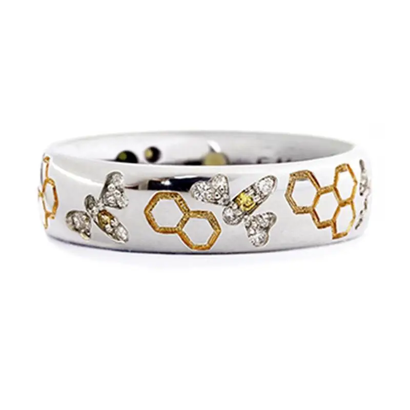 Белое золотое двухцветное кольцо с пчелиными сотами креативные простые кольца