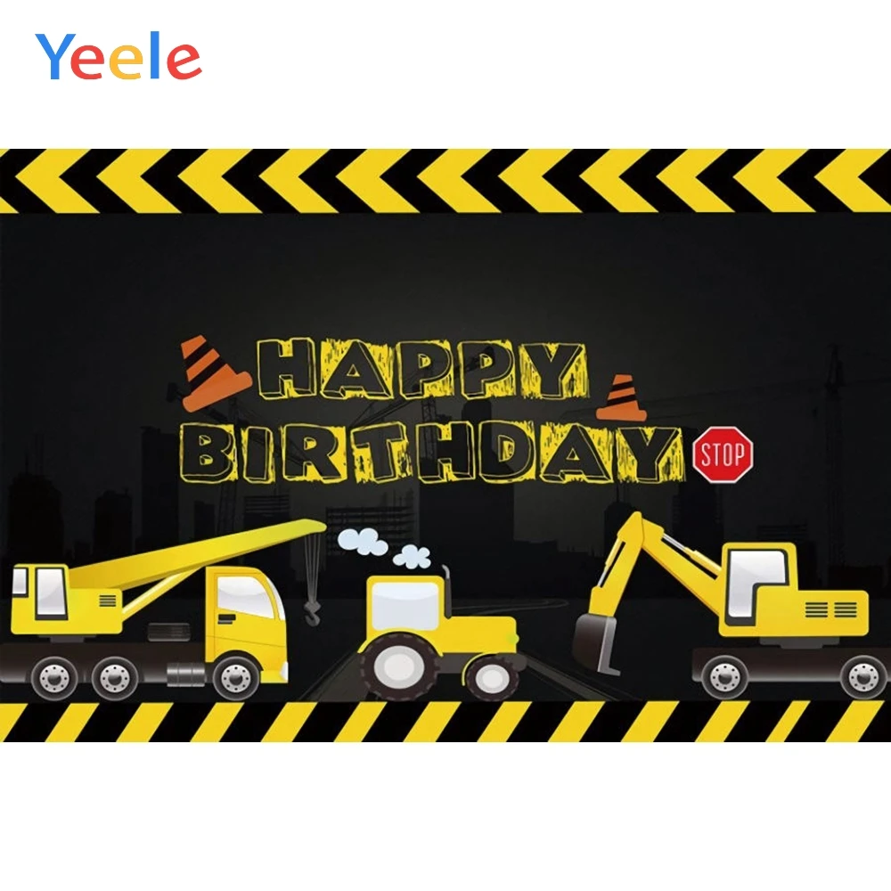 Строительный экскаватор для маленьких мальчиков на день рождения Виниловый фон