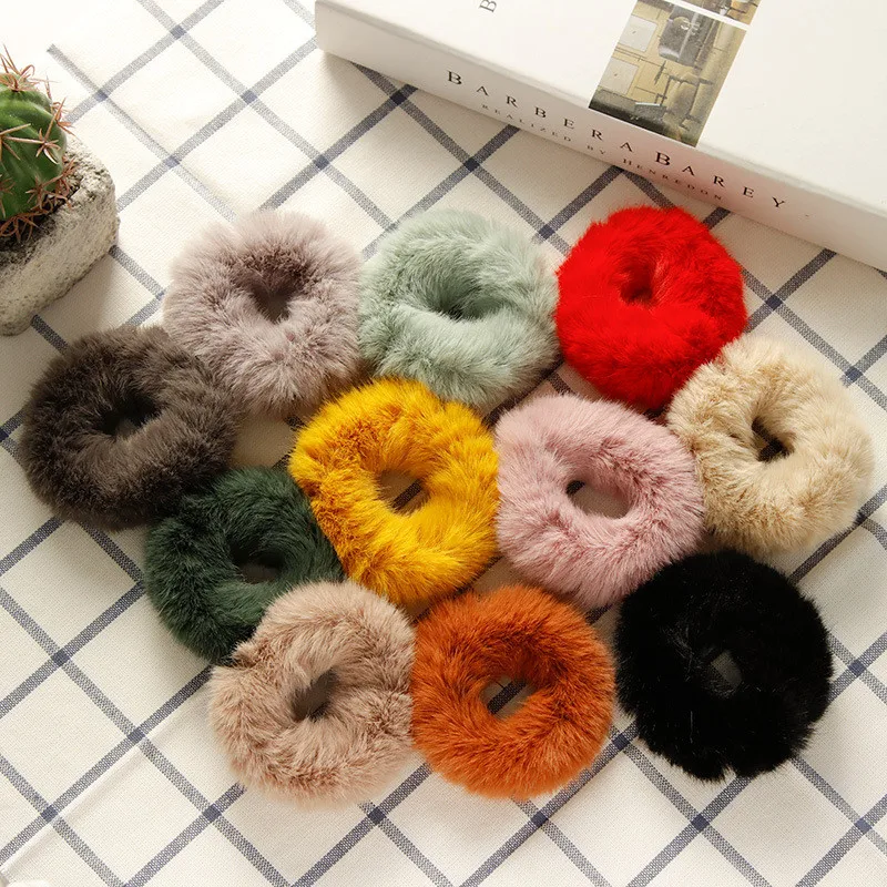 

1Pc New Fashion Fur Rabbit Hair Soft Elastic Hair Bands Women Girls Cute Scrunchie Ponytail Holder Rubber Band Hair Accessories