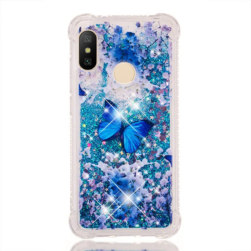 Для Xiaomi A2 Lite 5X A1 блестками с блестками жидким песком чехол для телефона Redmi K20 7A 6 Pro 6 6A 5 Plus 5A 4X 4A S2 Примечание 5A премьер-Чехол - Цвет: Blue Butterfly