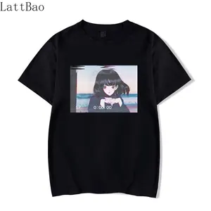 Футболка Мужскаяженская с японским аниме принтом грустного мальчика, Пляжная тенниска из 100% хлопка в стиле ретро, лето