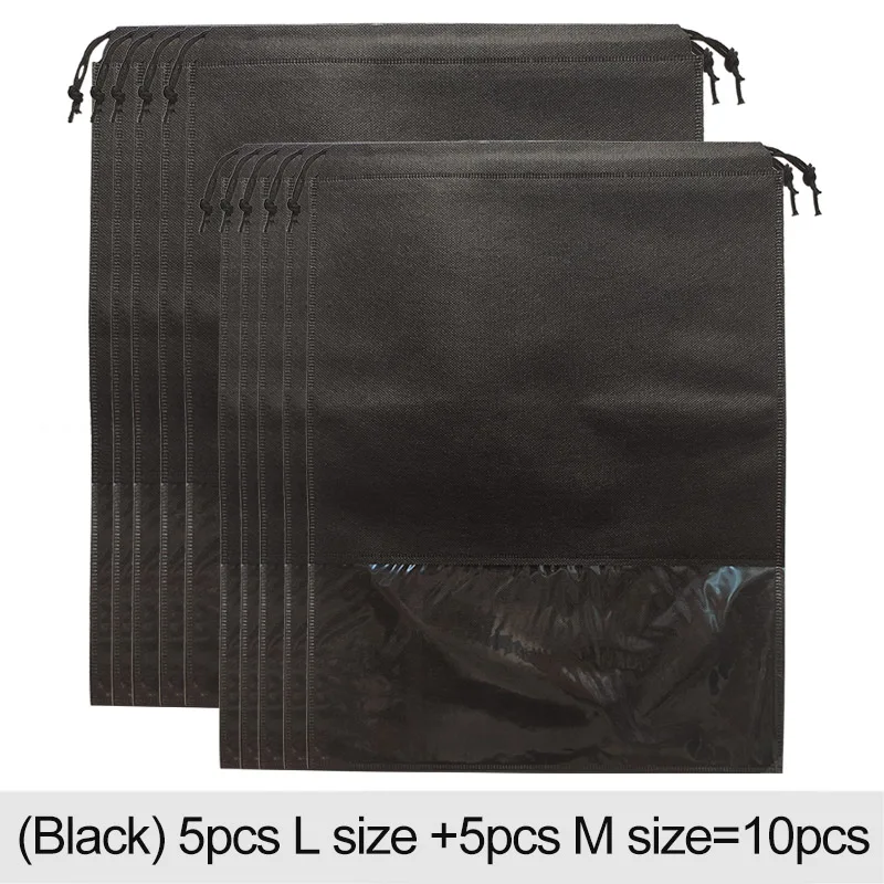 ML-Black Органайзер для шкафа, Нетканая сумка для хранения обуви, переносная сумка для путешествий, водонепроницаемая сумка с карманом для одежды, сумка для хранения 10 шт - Цвет: ML-Black