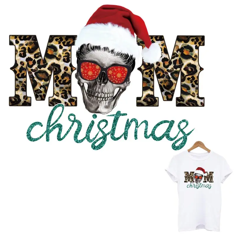 

Christmas Skull Iron On Patches For Clothing DIY A-Level Washable Patches On Clothes Christmas Decor Heat Transfer Appliqued