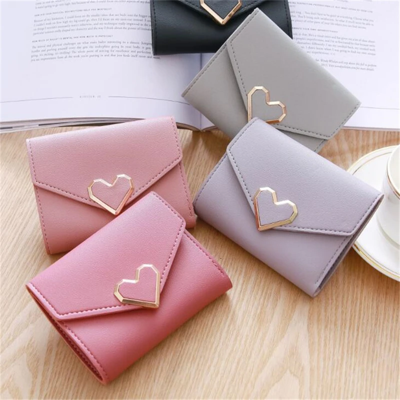 

Women Wallets Small Purse Credit Card Holder Girl Pochette Leather Purses Clutch Bag Korean Mini Short Wallet Carteira Feminina