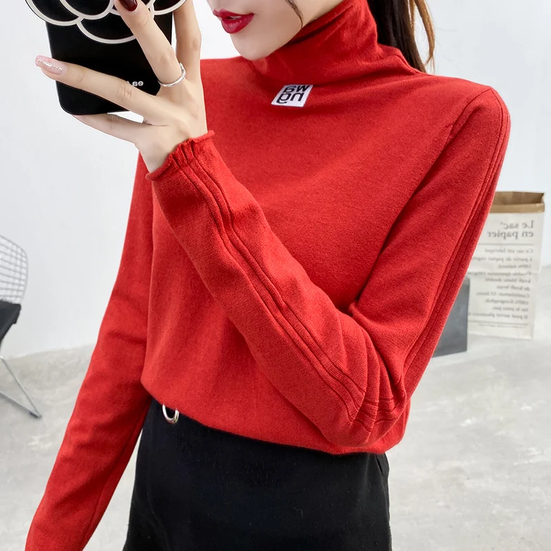 

2020 Autumn and Winter New Heaps Collar Women's Long-Sleeved Sweater Inner Loose All-Match Bottoming Shirt Top