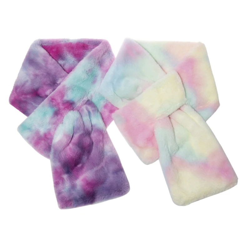 

3Pcs Unisex Colorful Tie Dye Beanie Hat with Scarf Set Thick Fuzzy Plush Outdoor Windproof Cuffed Skull Cap Neck Warmer