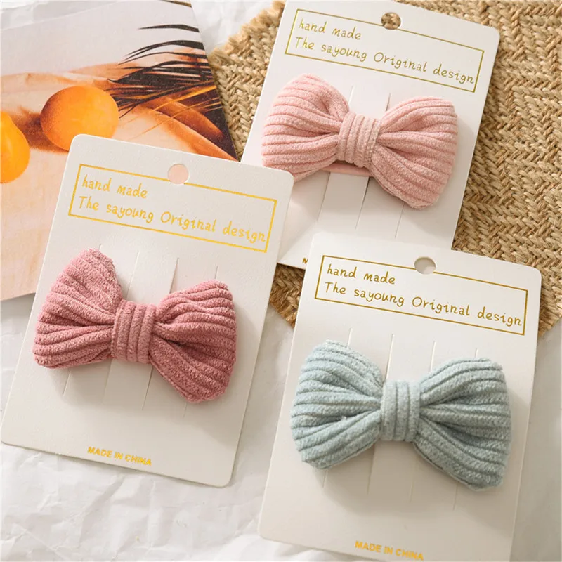 

SHUANGR Korea Bow Hairpin Soft Cotton Cute Baby Girls Knotted Clip Hair Clip Korean Sweet Barrettes Pink Hair Accessories
