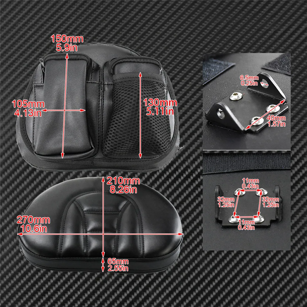 

Motorcycle Rider Backrest Pad With Zippered Pockets Mesh Pouch Pads Black For Harley Sportster Dyna Touring Road king Breakout