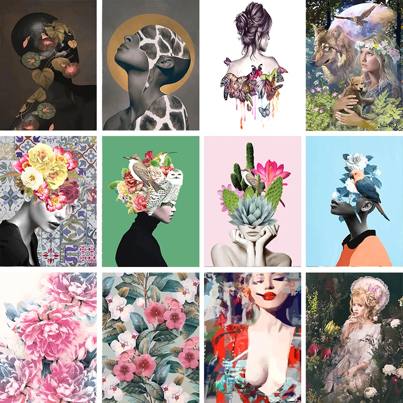 

Flower Black Women 40×50CM DIY Painting By Numbers Picture Colouring Zero Basis HandPainted Oil Painting Unique Gift Home Decor