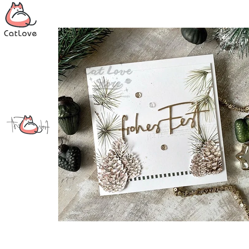 Frohes Fest German Happy Holidays Metal Cutting Dies Scrapbooking Stencil Die Cuts Card Making Craft Embossing New For 2019 | Дом и сад
