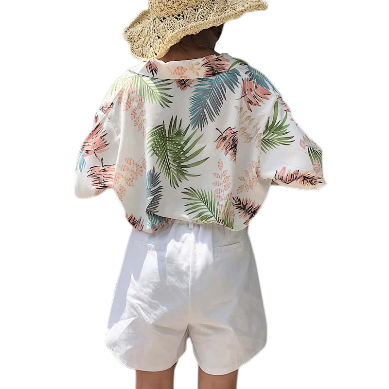 

New Boho Leaves Printed Chic Women's Blouses Short Sleeve O Neck Shirts Half Sleeve Chiffon Tops 2020 Loose Casual Summer Blusas