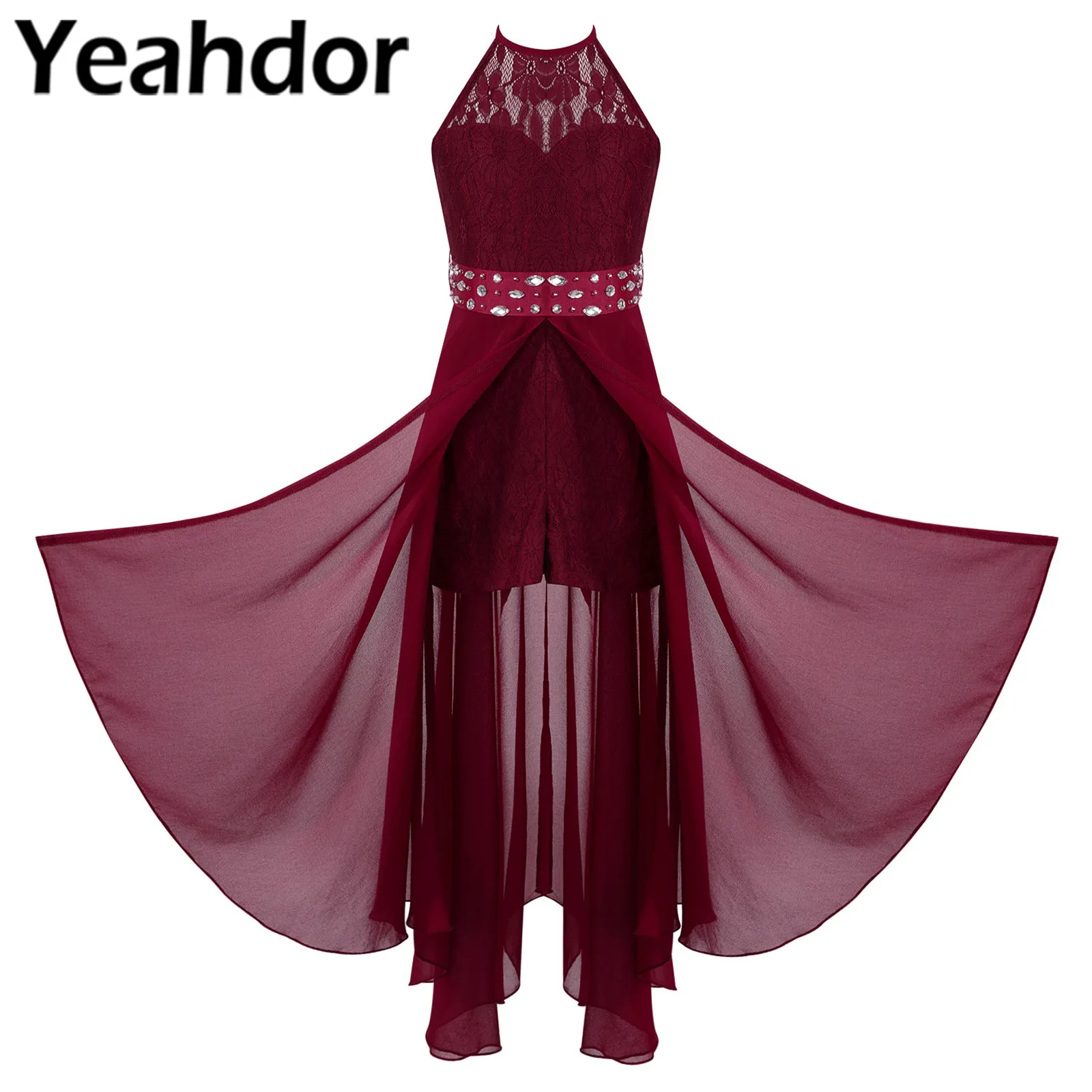 

Kids Girl Floral Lace Rhinestone Chiffon Romper Dress Girls Dresses for Party and Wedding Bridesmaid Children Princess Dress