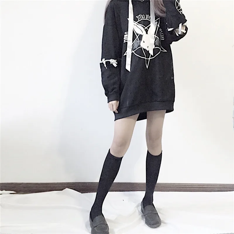 Paris Girl Harajuku Print Lace Up Women Fleeces Hoodies Gothic Punk Oversize Velvet Hooded Sweatshirt Pullover Streetwear