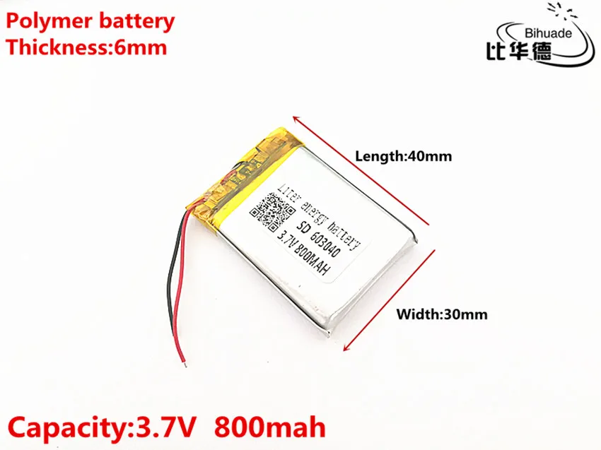 10 шт./лот 3 7 V 800 mAH 603040 полимерный литий-ионный/литий-ионный аккумулятор для