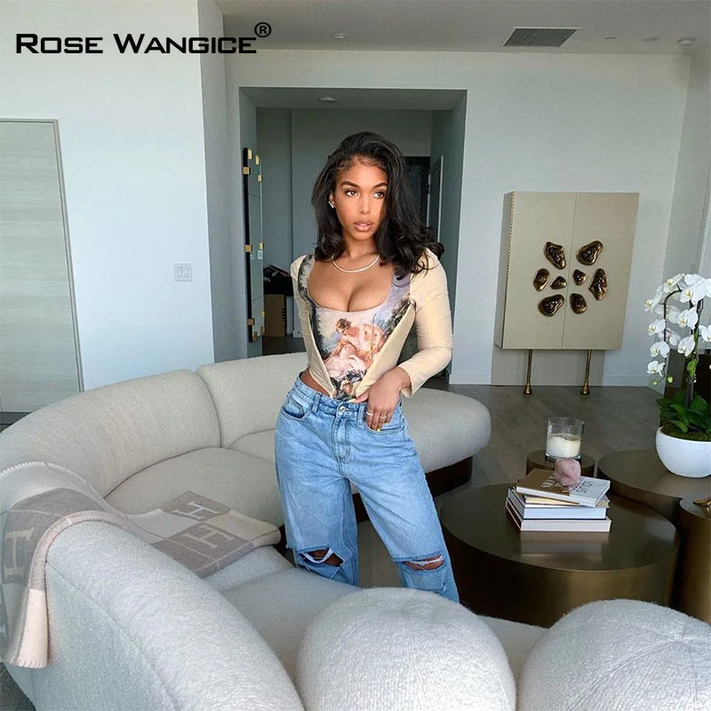 

Rose Wangice Fashion Aesthetic Print Crop Tops For Women Sleeveless Corset Vest Top Cropped Feminino Backless Club Top Tanks