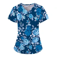 nurse uniform women print short sleeve v neck tops floral print working uniform blouse nursing accessories carer tunic a50