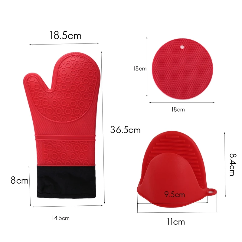

1 Pair Heat Resistant Silicone Oven Mitt with 2 Trivets & Pinch Oven Mitts-for Cooking,with Soft Inner Lining