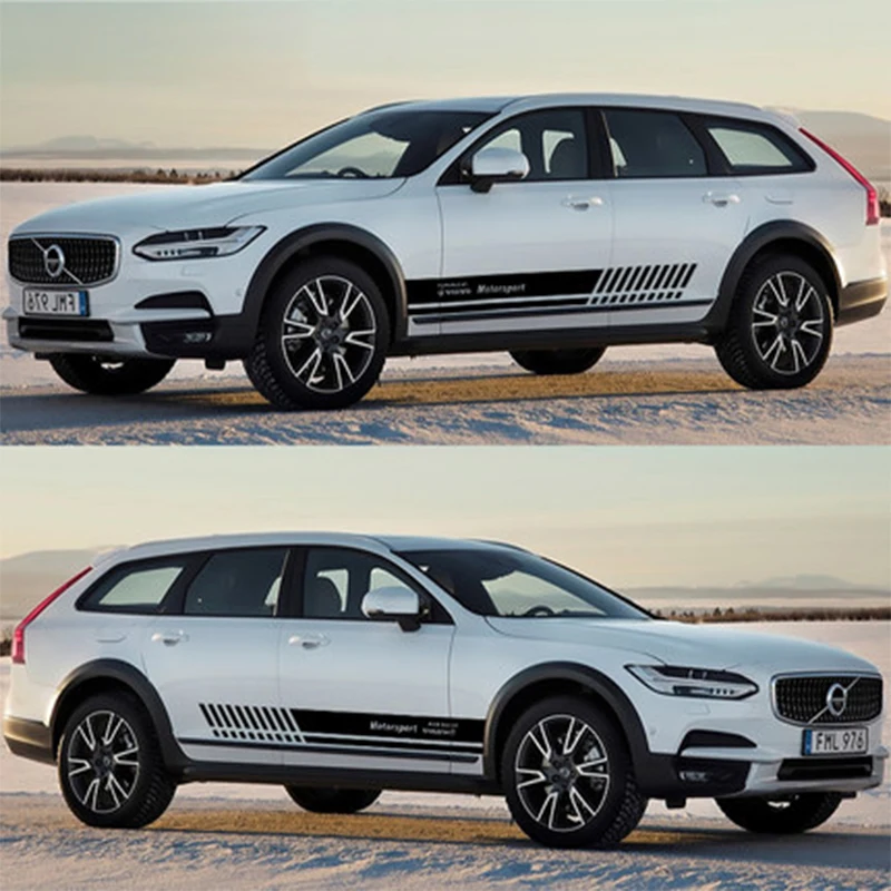 

Спортивные гоночные полосы, наклейка из углеродного волокна, наклейка на боковую юбку автомобиля, s Виниловая наклейка для Volvo, декоративные...